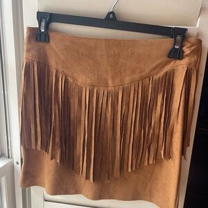 Chic Tan Fringe Mini Skirt
